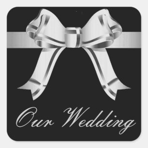 "Our Wedding" - Silver/Grey Bow and Ribbon[a] Square Sticker