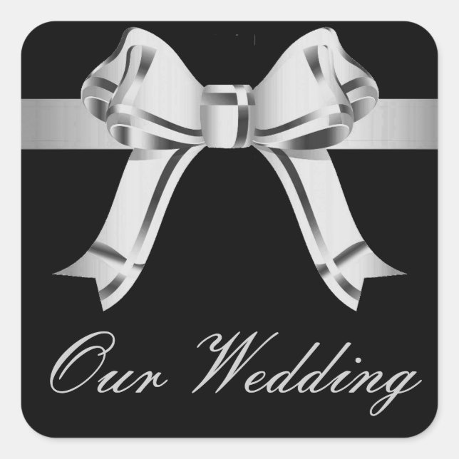 "Our Wedding" - Silver/Grey Bow and Ribbon[a] Square Sticker (Front)