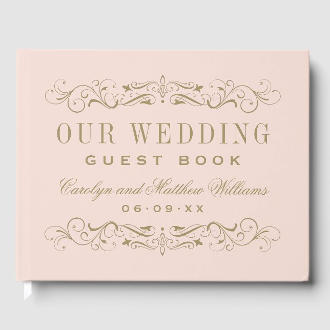 Our Wedding Vintage Blush Antique Flourish Guest Book (Front)