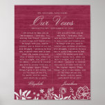 Our Wedding Vows Burgundy Floral Wood Anniversary Poster<br><div class="desc">This wedding vows keepsake features ivory white hand drawn floral and foliage designs on a rustic elegant modern vintage burgundy wooden background.
Great for gift for newlyweds,  couples and anniversary celebrations</div>