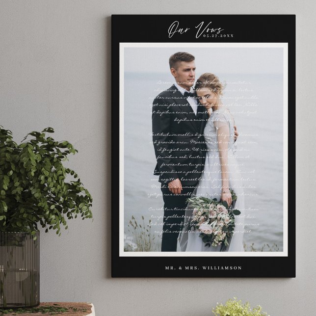 Our Wedding Vows Script & Minimal Black Frame Canvas Print (Creator Uploaded)