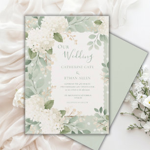 Our Wedding White Hydrangeas Vintage Wedding Invitation