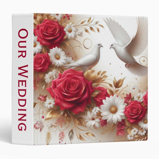 Our Wedding with Doves, Roses and Daisies  Binder (Front/Spine)