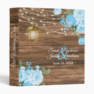 Our Wedding   Wood, Lantern & Baby Blue Flower Binder
