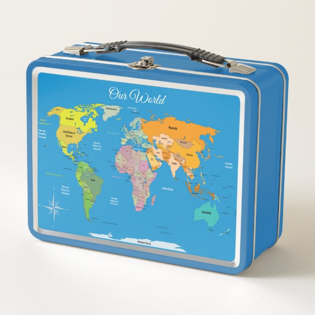 Our World Map Metal Lunch Box (Front)