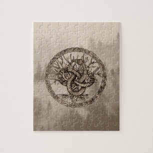 Ouroboros Celtic Knot with Tree of Life Sepia Jigsaw Puzzle