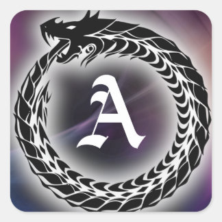 Ouroboros Dragon Eats Tail | Gothic Monogram Square Sticker