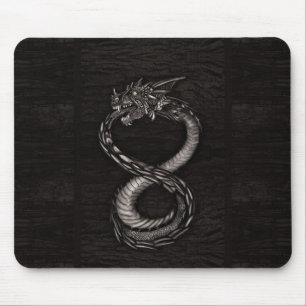 Ouroboros Infinity Dragon on bark texture Mouse Pad