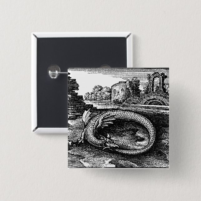 Ouroboros Serpent Pin-back 2 Inch Square Button (Front & Back)