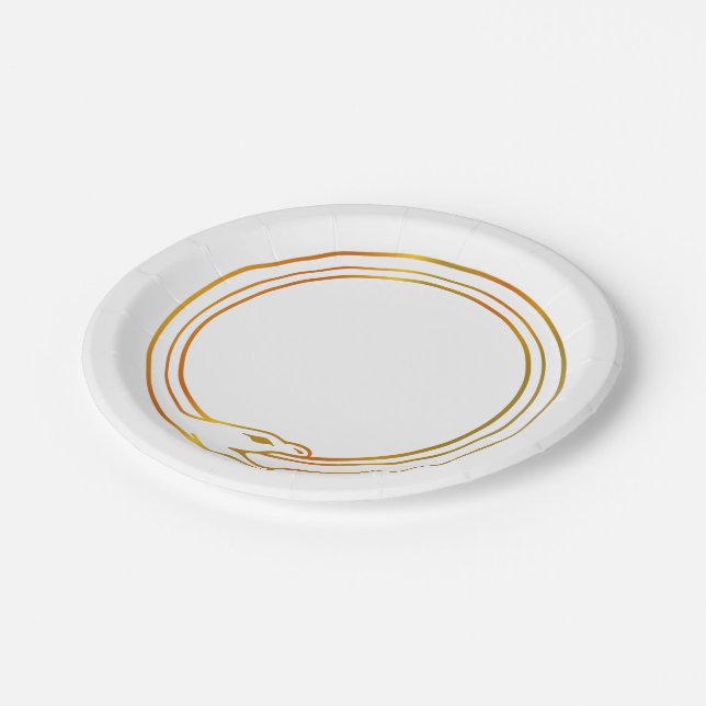 Ouroboros snake golden self ingesting snake symbol paper plate (Angled)