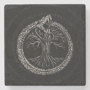 Ouroboros with Tree of Life Stone Coaster