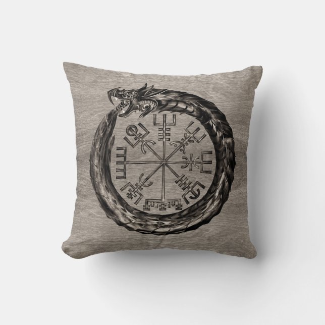 Ouroboros with Vegvisir Throw Pillow (Front)
