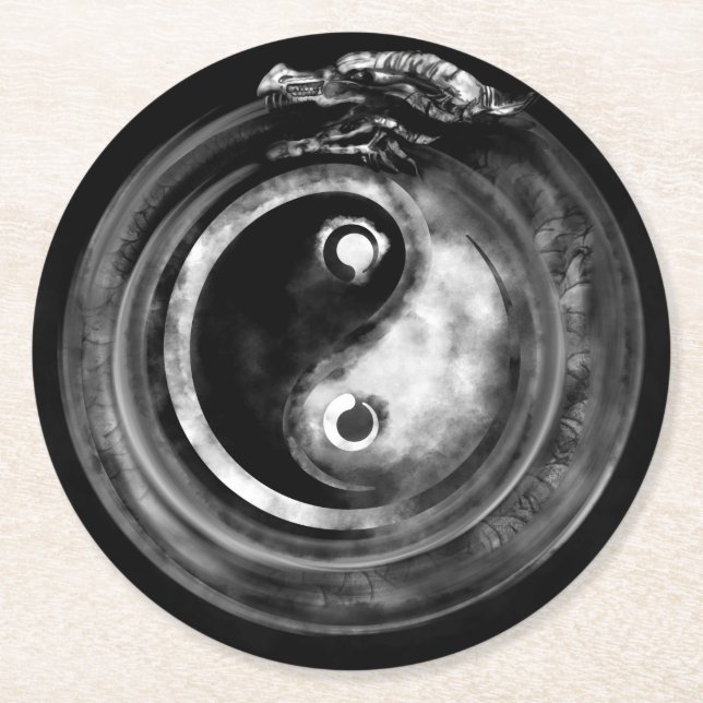 Ouroboros Yin - Yang Round Paper Coaster (Front)