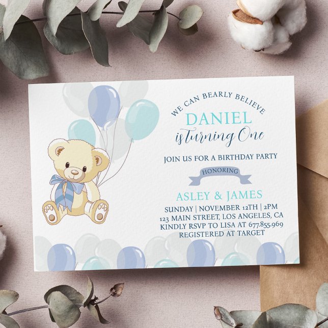Ours 1er Anniversaire Invitation Ourson en peluche (Créateur téléchargé)