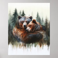 Ours à l'aquarelle Arbres Art mural rustique de la
