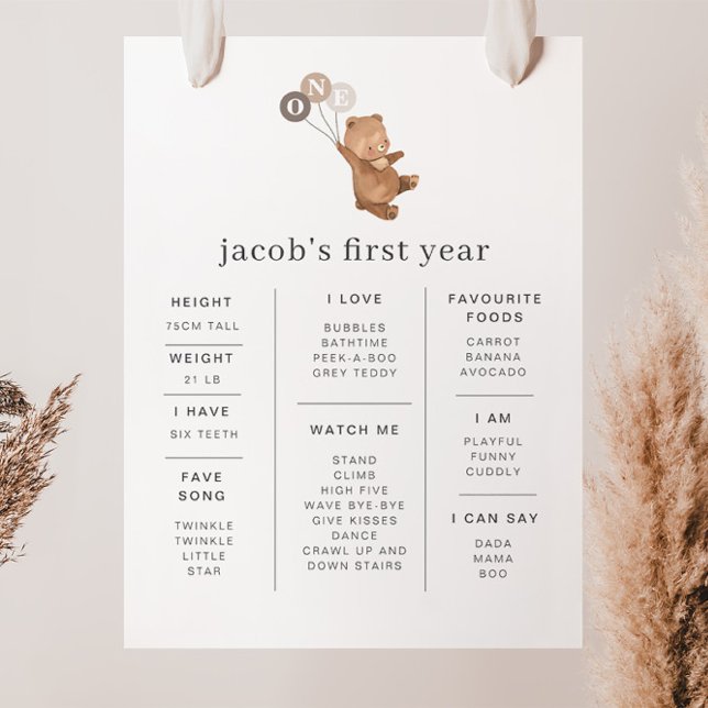 Ours avec 3 ballons Brown Poster de jalon (Créateur téléchargé)