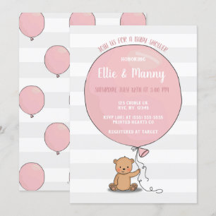 Ours avec Baby shower à ballon Invitation   Rose