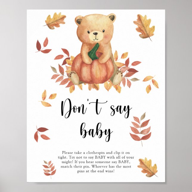 Ours avec citrouille - Ne pas dire Poster bébé (Devant)