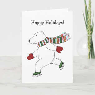 Ours blanc de patinage de glace de carte de Noël