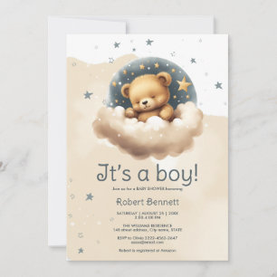 Ours bleu sur les nuages baby shower invitation