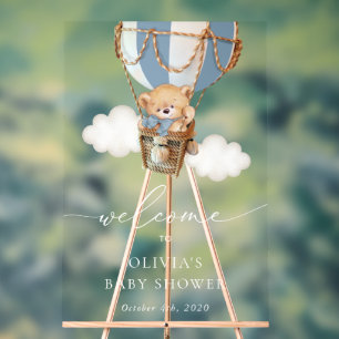Ours, Blue Hot Air Ballotte, Baby shower Bienvenue