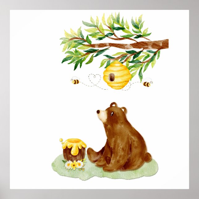 Ours Brun et Rucher en Aquarelle Décoration Murale (Devant)
