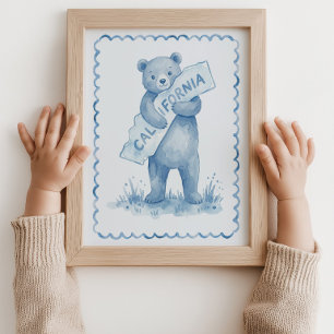 Ours Californie Carte Pépinière Bleu Affiches d'ar