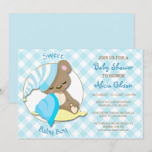 Ours couché bébé garçon douche Invitation