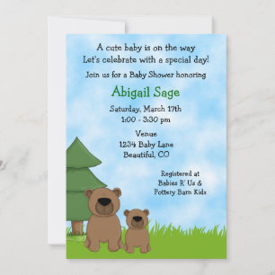 Ours de bois Invitation Baby shower neutre