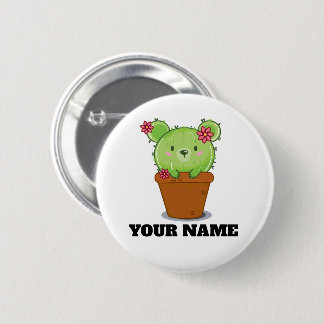 Ours de Cactus Mignon dans un Pot de Fleur Badge B