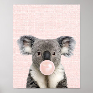 OURS DE KOALA SOUFFRANT UN POSTER GUM À BULLE ROSE
