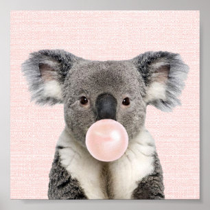 OURS DE KOALA SOUFFRANT UN POSTER GUM À BULLE ROSE