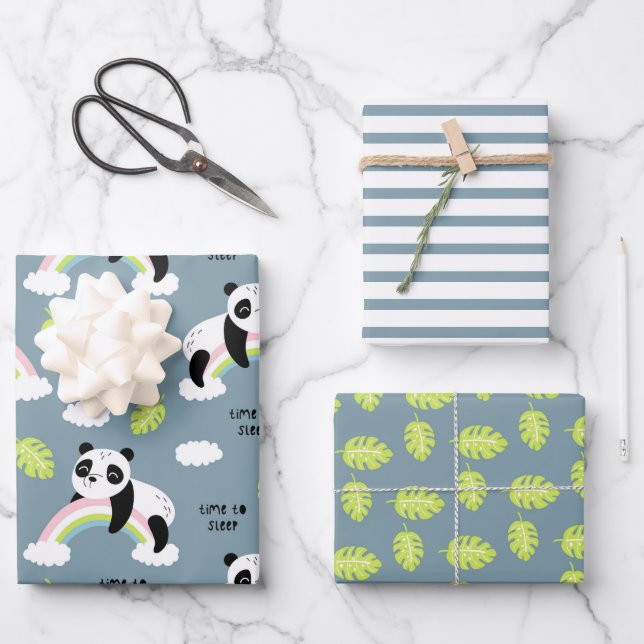 Ours de panda, arcs-en-ciel, Feuilles et bandes (Recto)