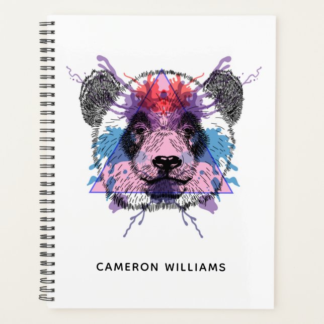 Ours de panda géométrique | Ajouter Votre Nom (Devant)