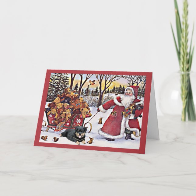 Ours de Père Noël de carte de Noël de rottweiler (Devant)