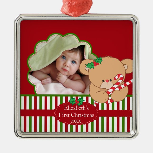 Ours doux de premier de Noël du bébé ornement de (Devant)