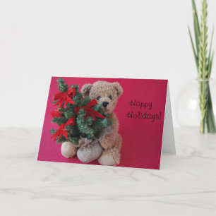 ours en peluche avec carte de voeux sapin de Noël