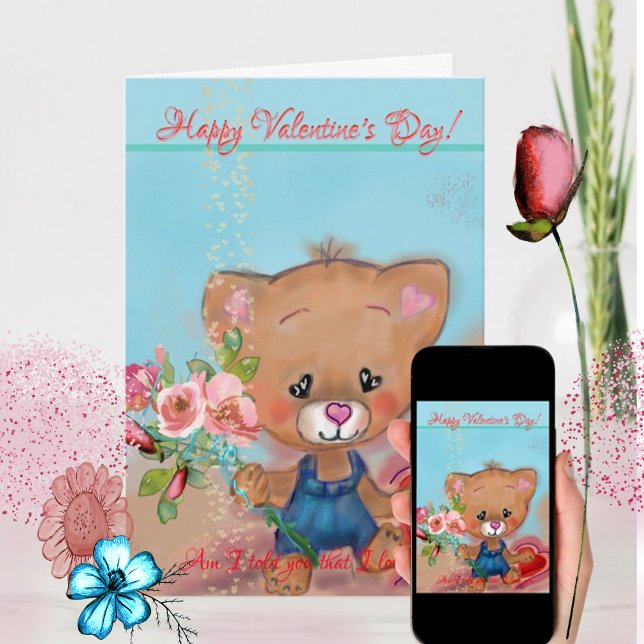 Ours en peluche avec Fleurs Carte Saint-Valentin (teddy bear with flower Valentine card ZZ cover)