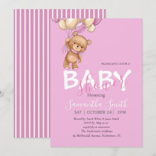 Ours en peluche, Ballons ROSES Invitation Baby sho
