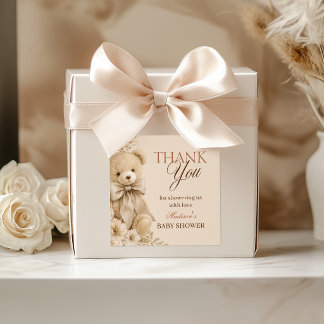 Ours en peluche beige neutre étiquette Merci