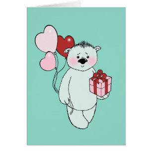 Ours en peluche blanc avec cadeau et ballon