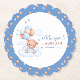 Ours en peluche bleu Aqiqah Sous-verre Personnalis