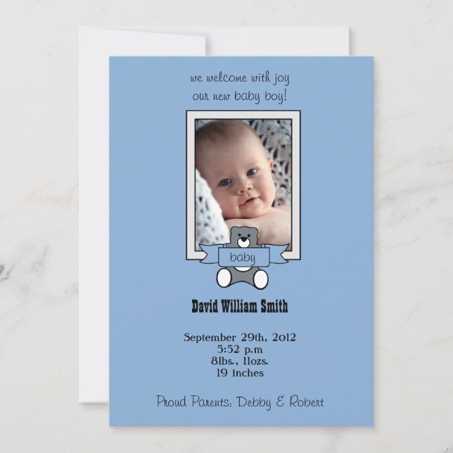 Ours en peluche - Cartes de faire-part de naissanc (Devant)