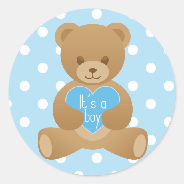 Ours en peluche "C'est un garçon" autocollant bleu (Devant)