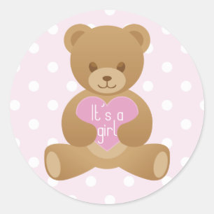 Ours en peluche "C'est une fille" autocollant rose