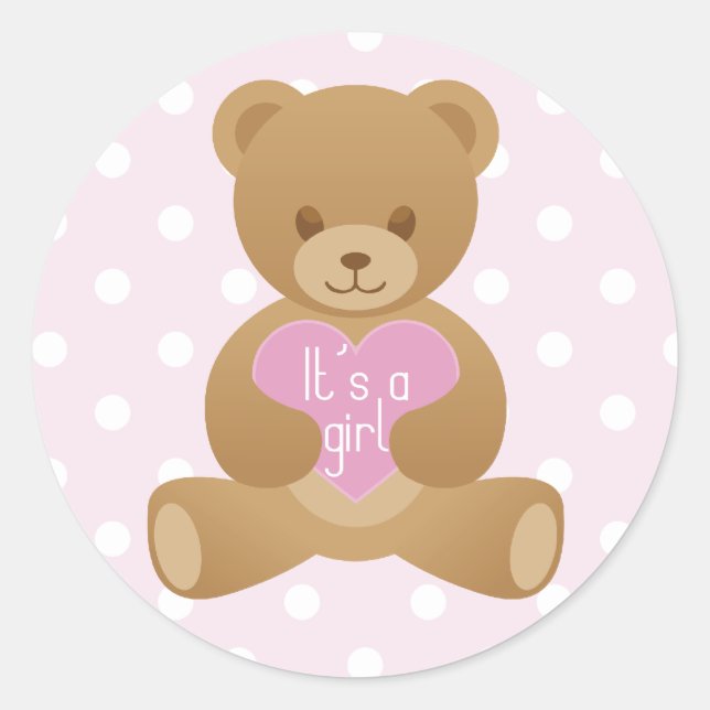 Ours en peluche "C'est une fille" autocollant rose (Devant)