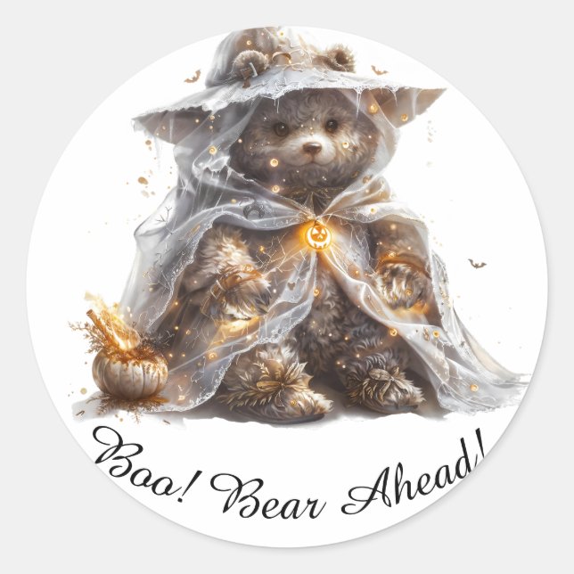 Ours en peluche. Fantôme. Autocollants ronds class (Devant)