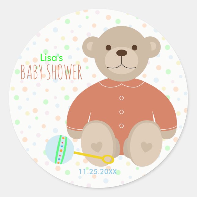 Ours en peluche habillé en Sticker Baby shower cor (Devant)