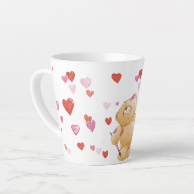 Ours en peluche mignon et Coeurs Mug en latte (Angle gauche)