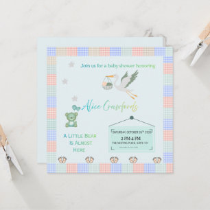 Ours en peluche modifiable & Cigogne Invitation Ba